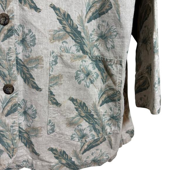 VINTAGE Eddie Bauer Floral Pattern Chore Shirt Jacket Womens Linen Work Coat Lrg - Picture 4 of 8